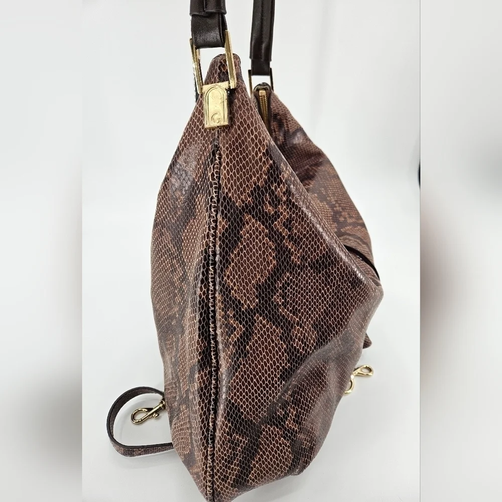 GILI Got To Love It Large LEATHER Emb SNAKE Choc Brown TASSEL Hobo Bag PURSE